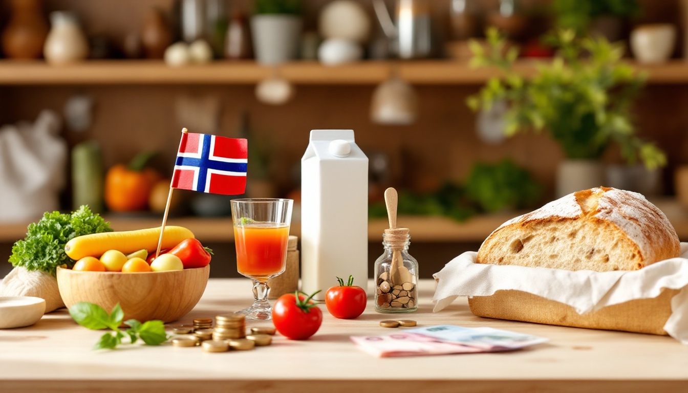 Lebenshaltungskosten Norwegen im Vergleich: Lebensmittel und Preisschilder in norwegischen Kronen
