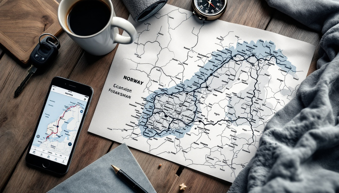 Kartenmaterial und Zubehör zur Vorbereitung einer Norwegen Rundreise mit dem Auto planen